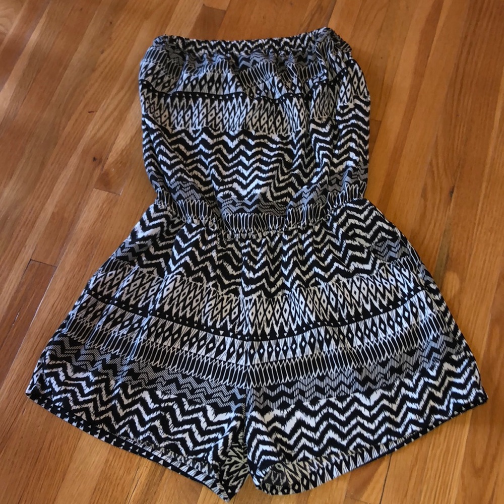 Tribal print black and white romper